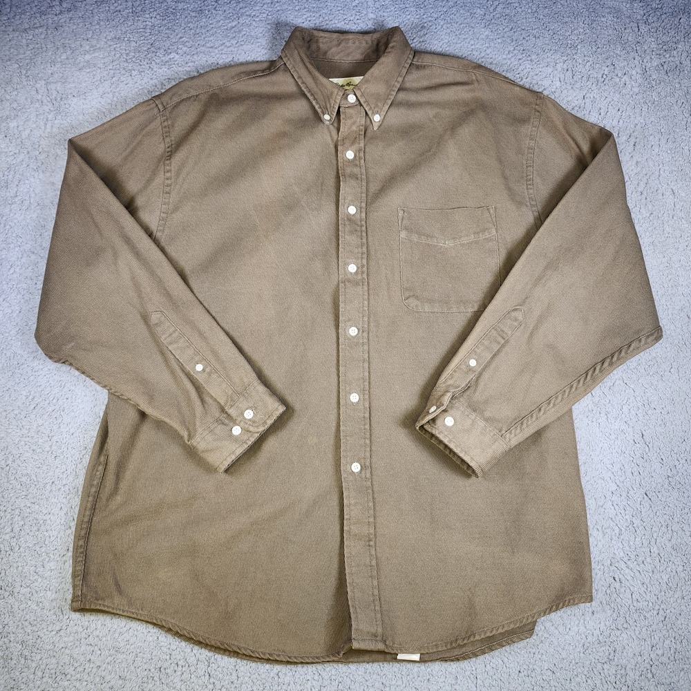 Eddie Bauer Corduroy Mens XL Long Sleeve Brown Button Down 100% Cotton Shirt VTG